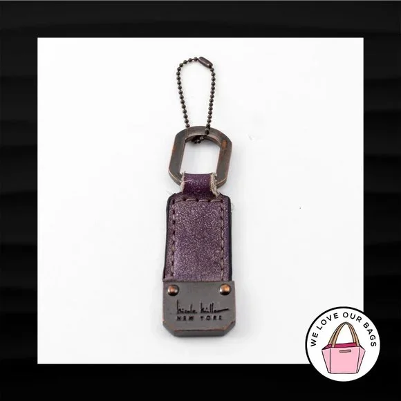 NICOLE MILLER PURPLE LEATHER GUNMETAL GRAY METAL KEY FOB BAG CHARM KEYCHAIN TAG - Picture 1 of 1